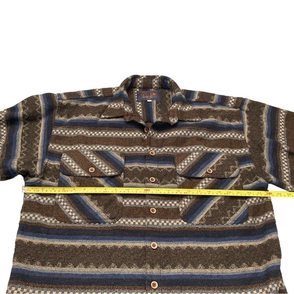 Vintage striped geometric Aztec wool blend woven flannel button down shirt - Picture 5 of 11